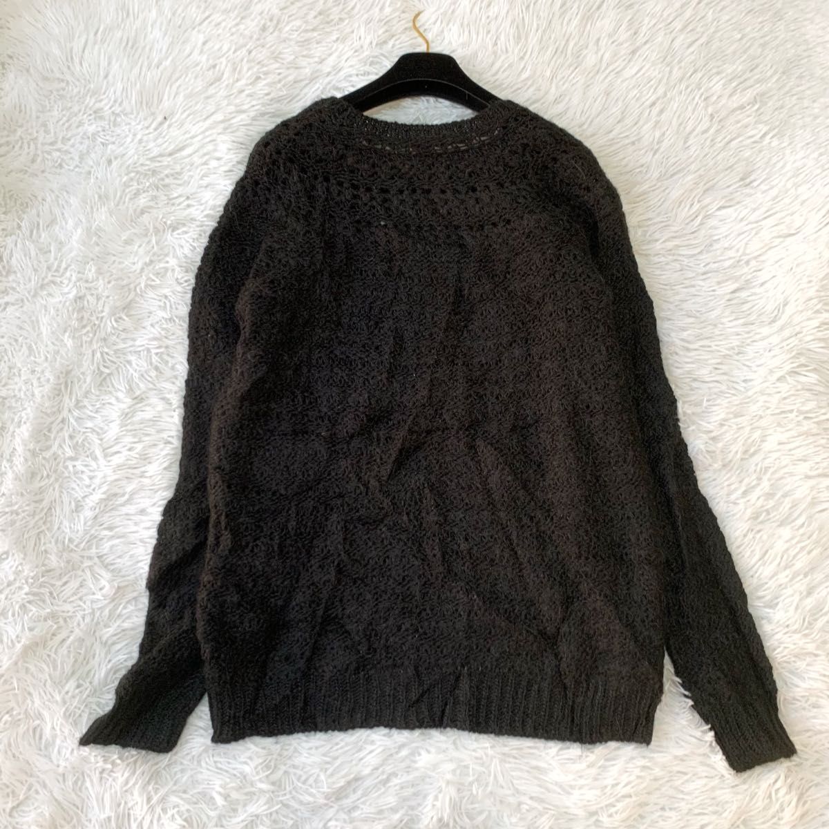 【美品】LAUREN RALPH LAUREN ローレンラルフローレン アルパカ混かぎ編みニットセーター 大きいサイズ XL