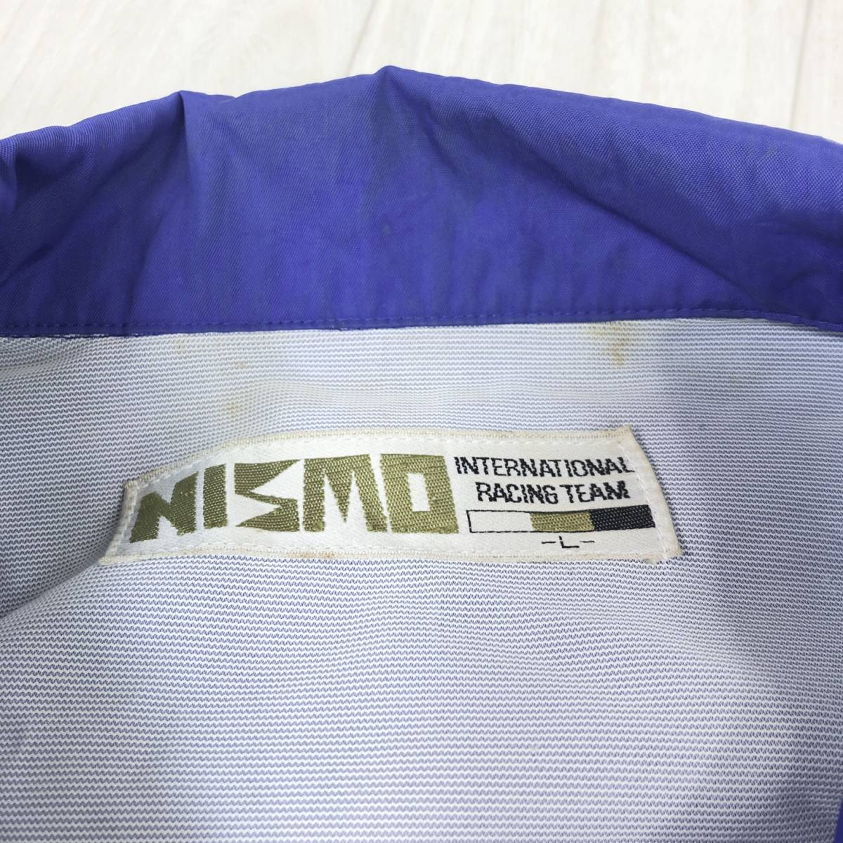 Y0761 日産 NISMO ニスモ 旧ロゴ メンズ アウター ナイロンジャンパー ジャケット 長袖 薄手 ワッペン Lサイズ ブルー 青 無地 レーシング の画像8
