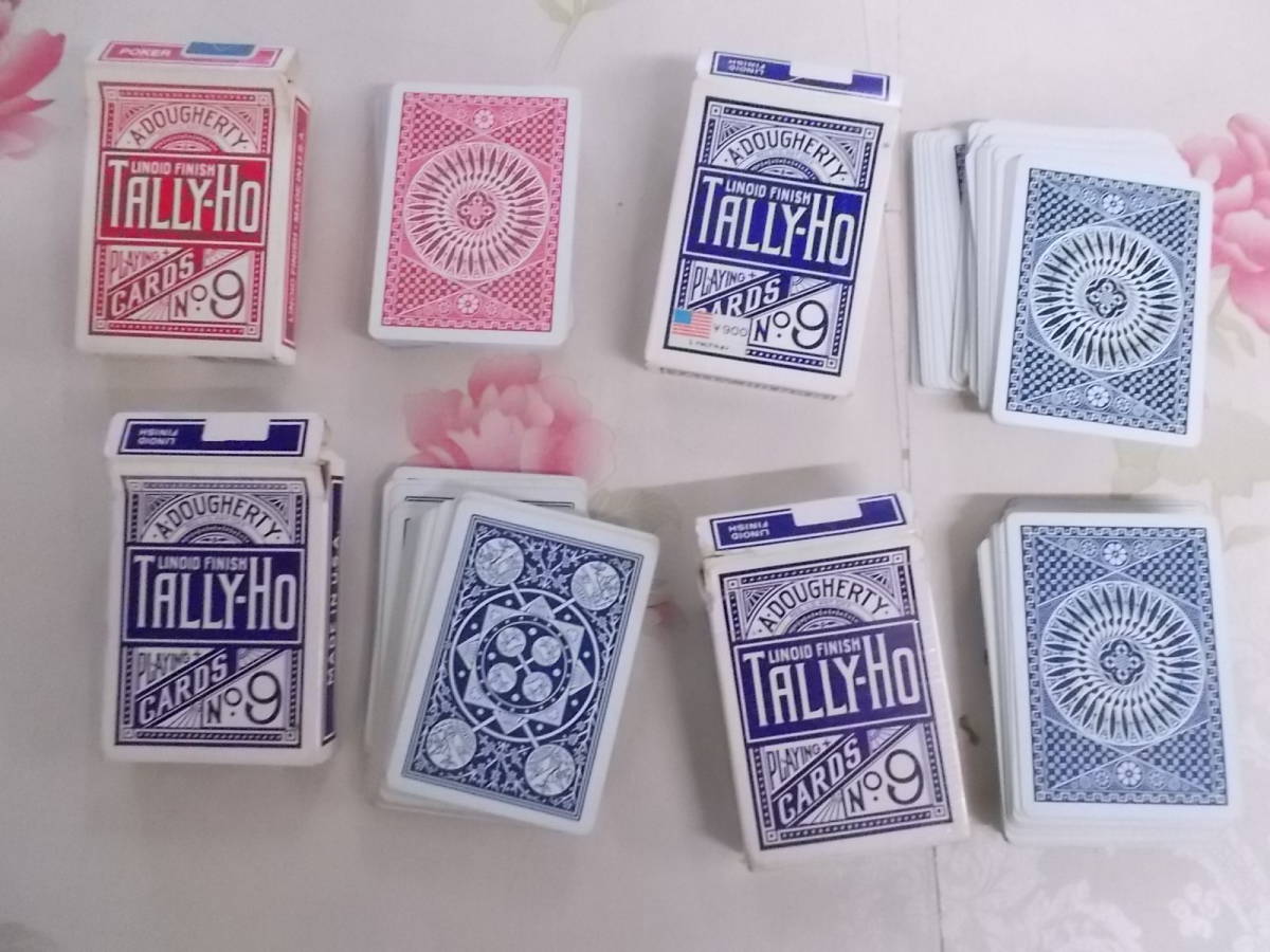 9M○/05/手品マジック奇術トリック　トランプ　TALLY-HO PLAYING CARDS 4個セット/A DOYGHERTY LINOID FINISH NO.9_画像1