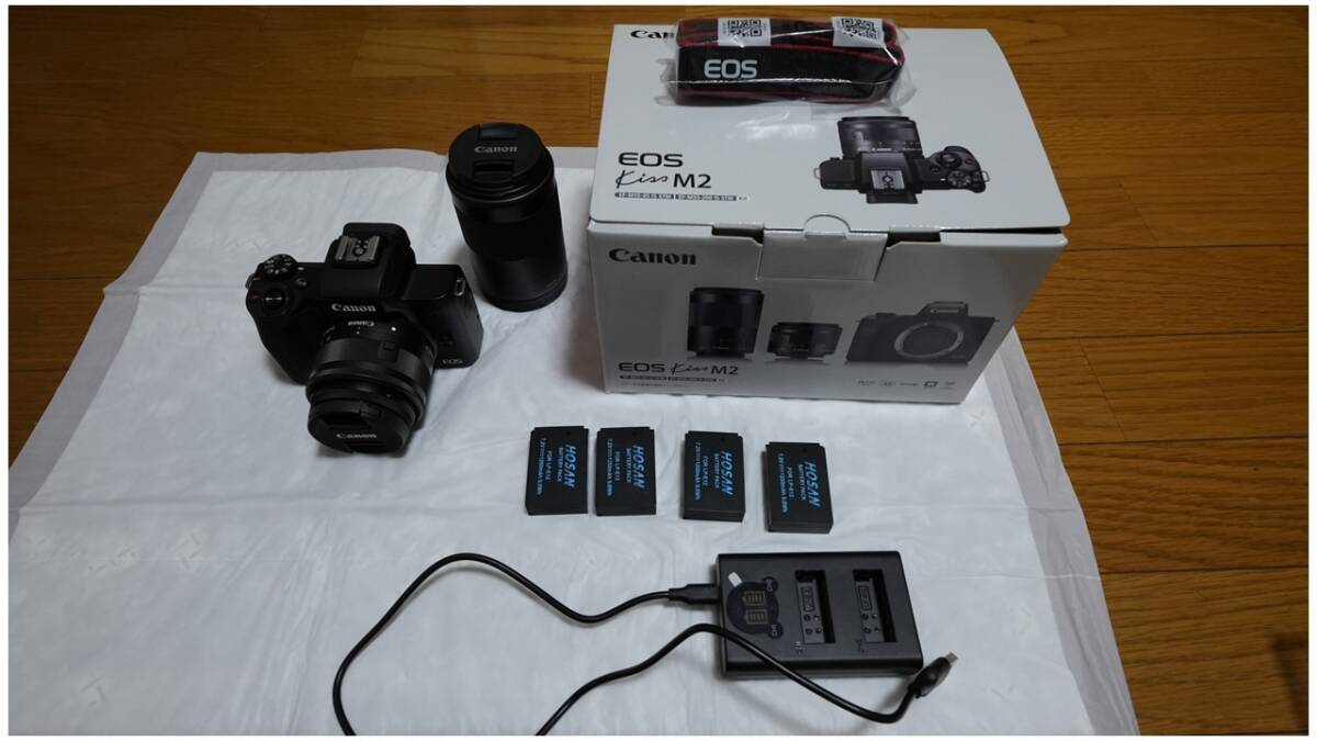 EOS Kiss M2 ダブルズームキット【ブラック】互換バッテリー４個＋PLフィルター付き_画像3