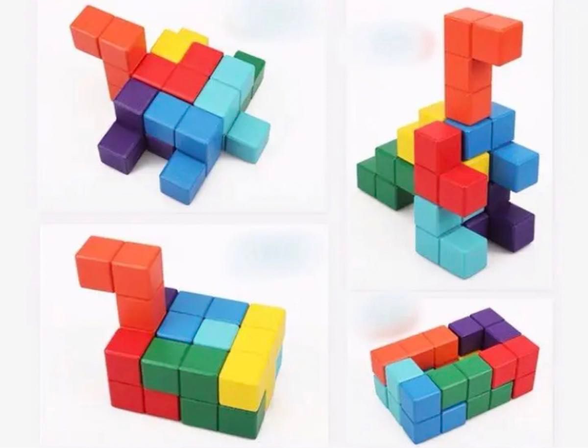 立体　パズル   テトリス　モンテッソーリ教育　カラフル　木製　知育玩具