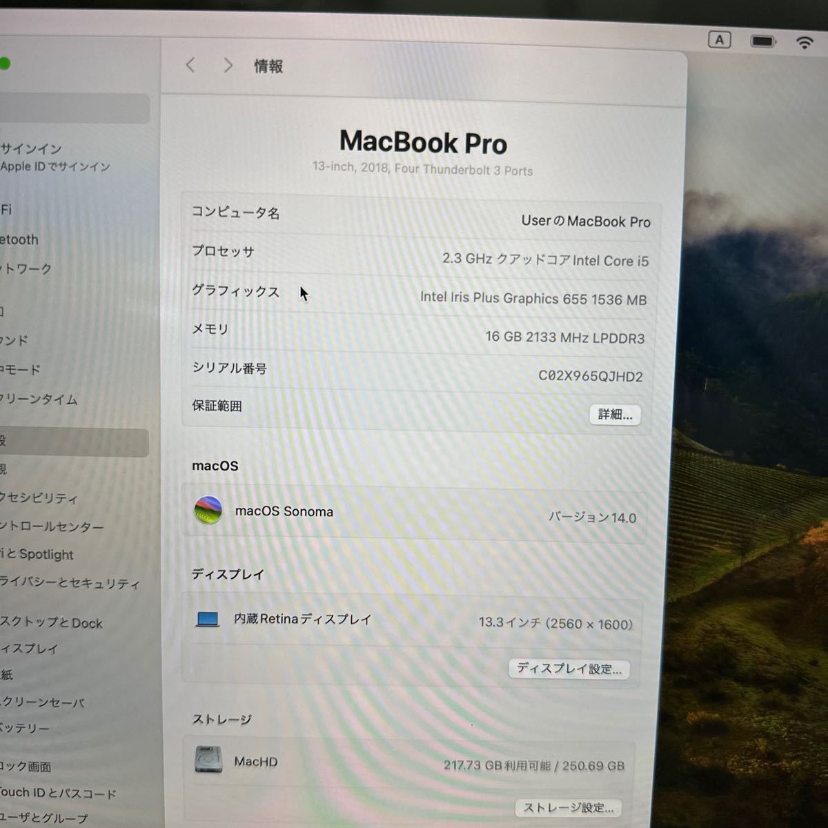 難あり MacBook Pro 13-inch 2018 Core i5 メモリ16GB ストレージ256GB Webカメラ 無線Lan SK2402-22_画像2