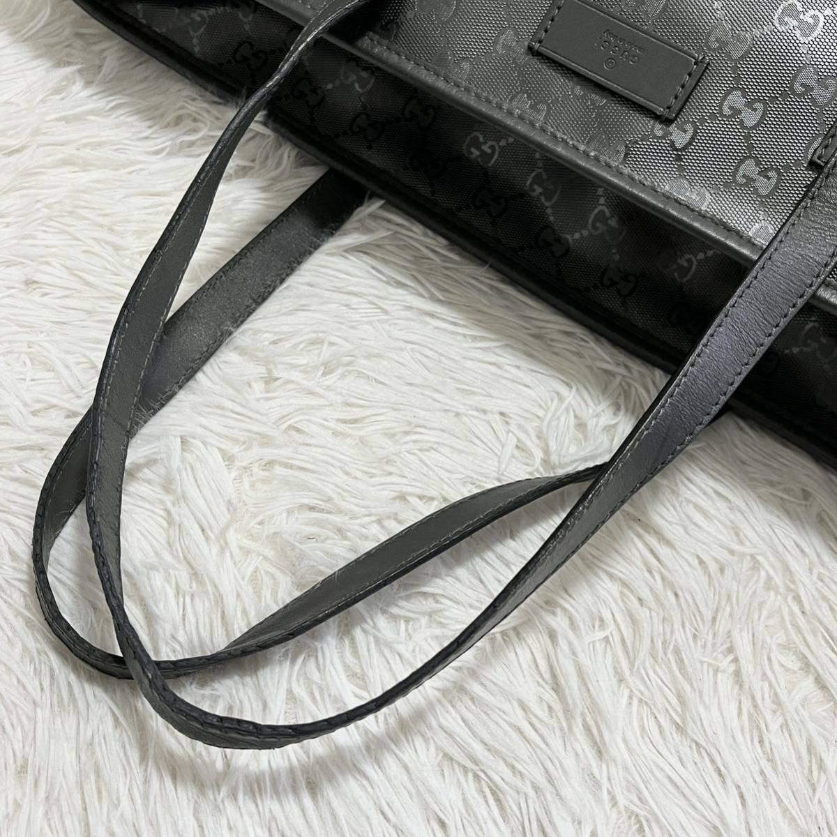 カード付き Gucci グッチ インプリメ トートバッグ レザー クリスタル GG柄 PVC A4可 PC可 大容量 グレー 1円 バッグ かばん_画像6