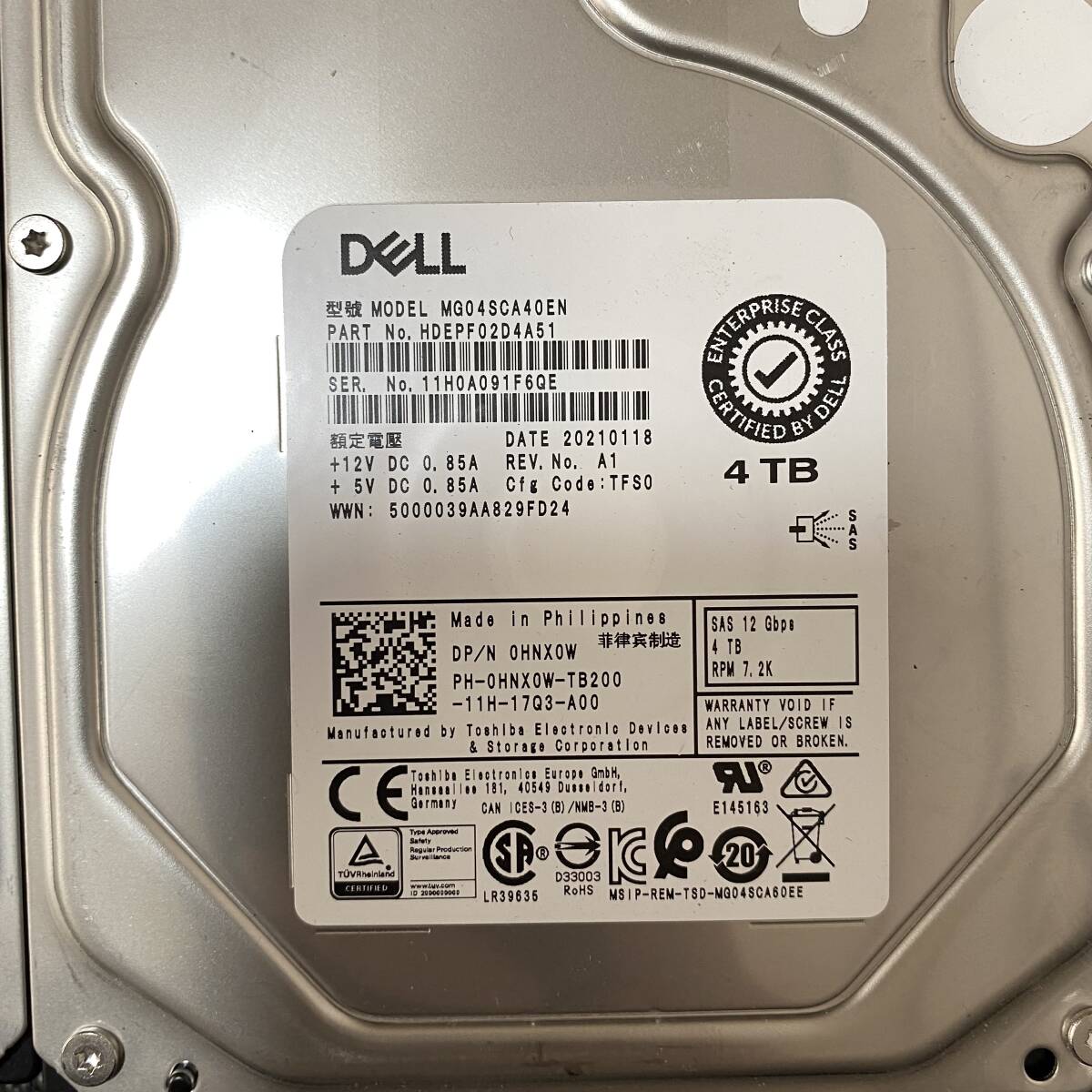 [ operation goods ]DELL 4TB 7.2K 3.5 SAS 4TB(4000GB)×1 total 4TB hard disk HDD