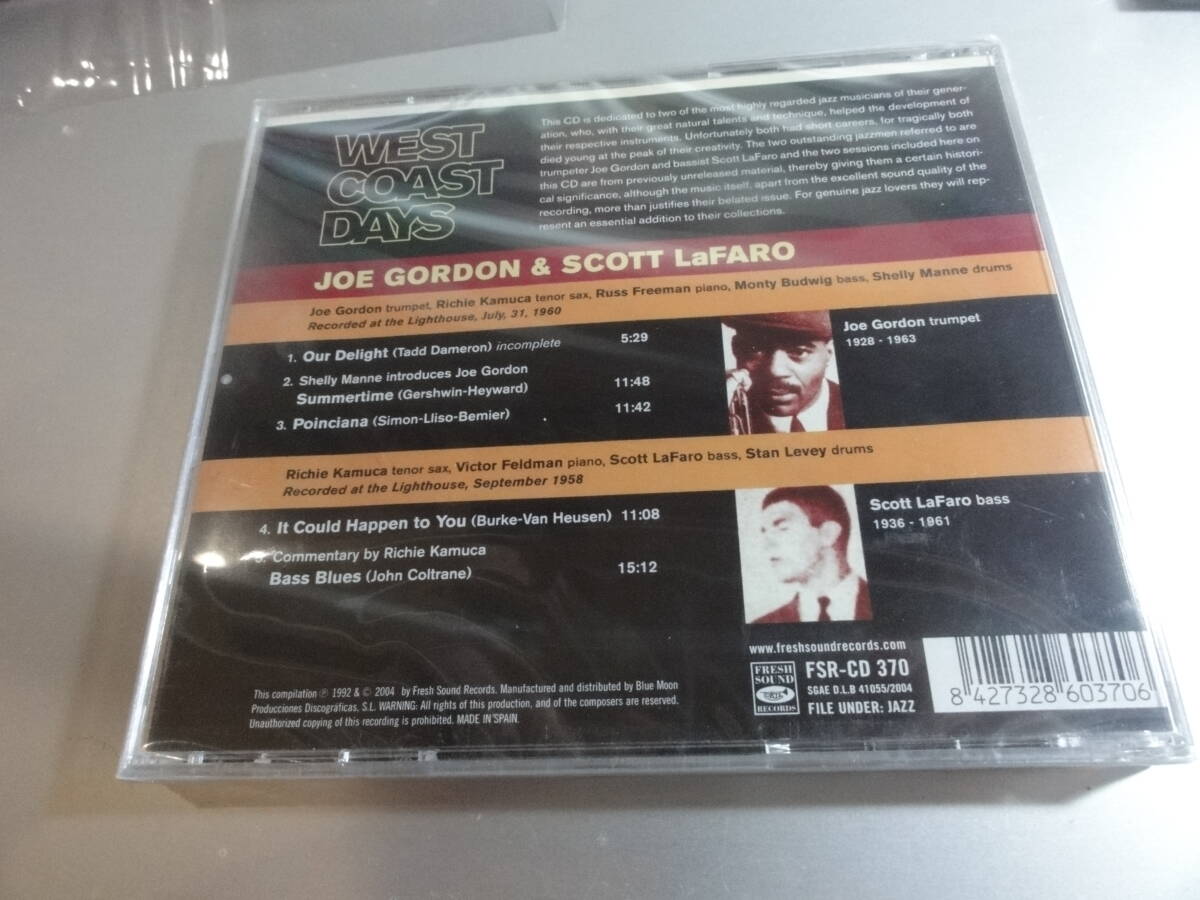 JOE GORDON & SCOTT LAFARO　　 ジョー・ゴードン　　スコット・ラファロ　WEST COAST DAYS 新品未開封シュリンク付き