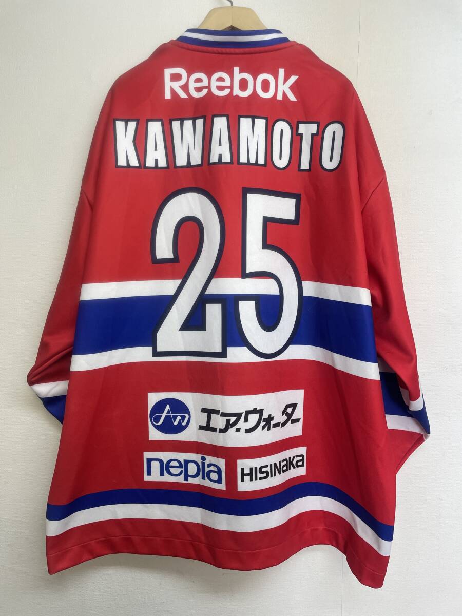 王子イーグルス　ゲームシャツ #25　kawamoto　3XL　アイスホッケー　レッドイーグルス北海道　中古品_画像1