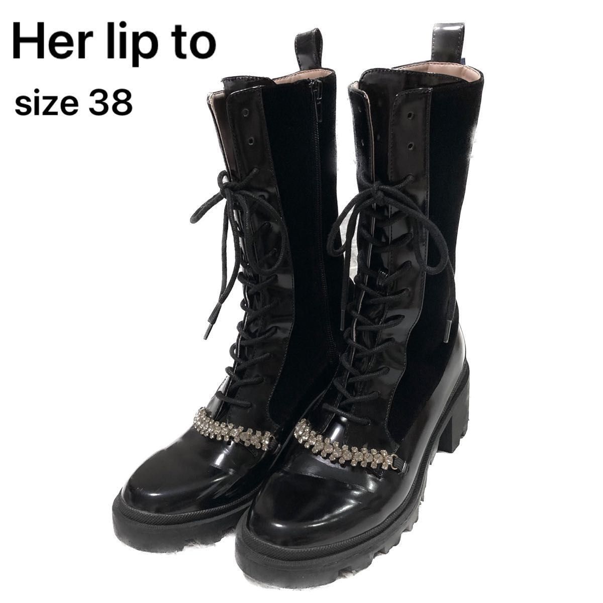Her lip to ハーリップトゥ レースアップブーツ ビジュー 38 Her lip to ハーリップトゥ レースアップブーツ ビジュー 38