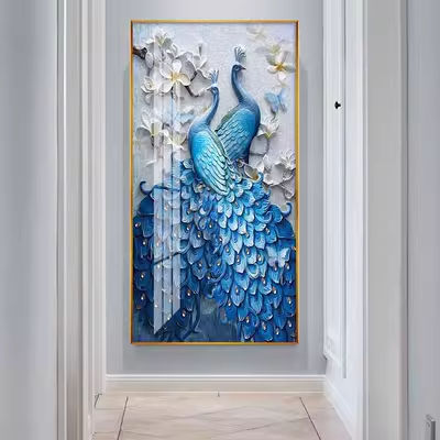 極美品★ 新入荷 クジャクです リビングルーム装飾画 玄関装飾画 現代 ソファの背景装飾画◆40*80cm▲2色オプション_画像1