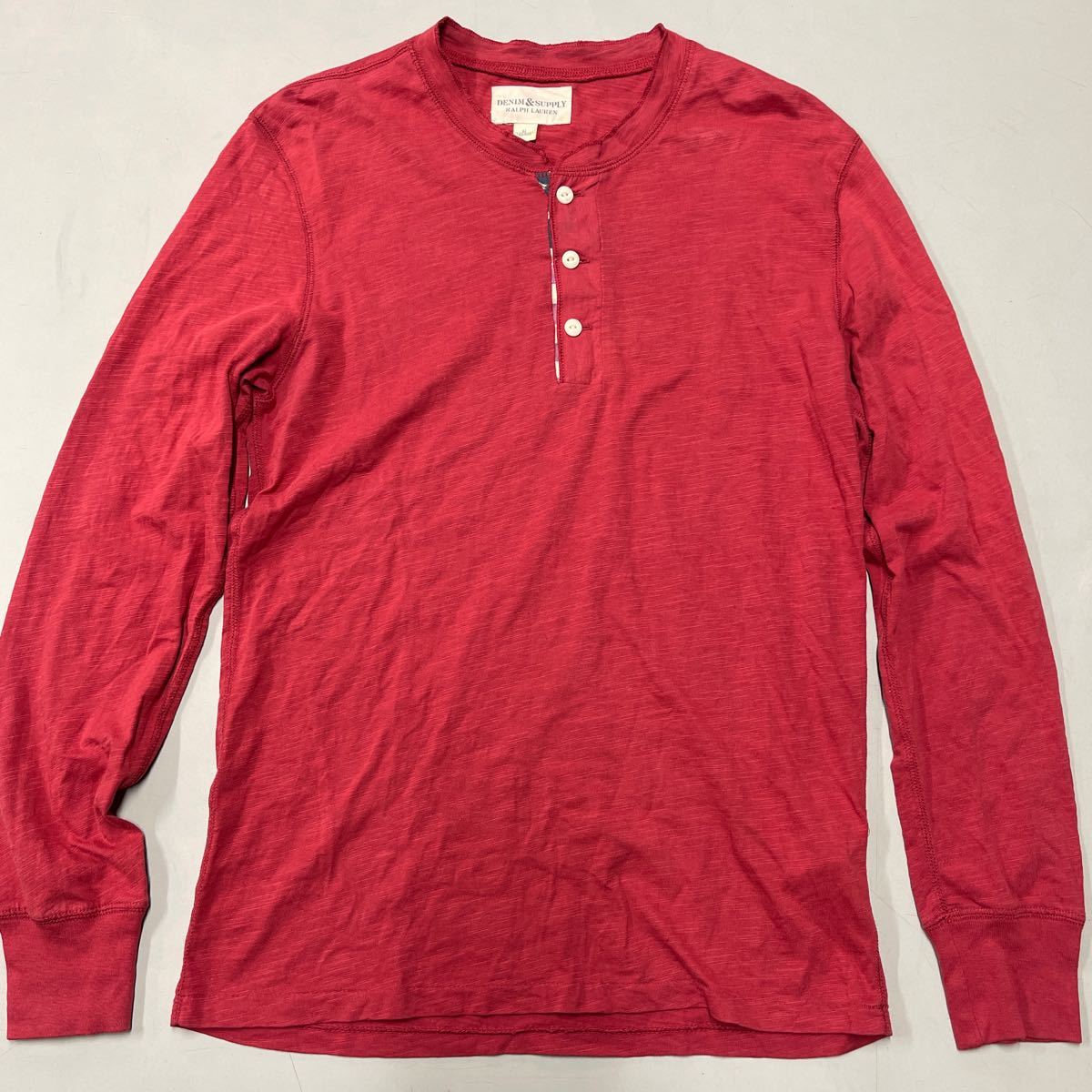 DENIM&SUPPLY RALPH LAUREN デニムアンドサプライ ラルフローレン コットンシャツ Mサイズ 赤 レッド ヘンリーネック 長袖 Tシャツ ボタン_画像1