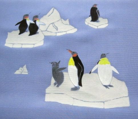 [ penguin . ice mountain ]. Izumi piece . silk summer thing * total hand .... dyeing * 9 size Nagoya obi ground * simplified 
