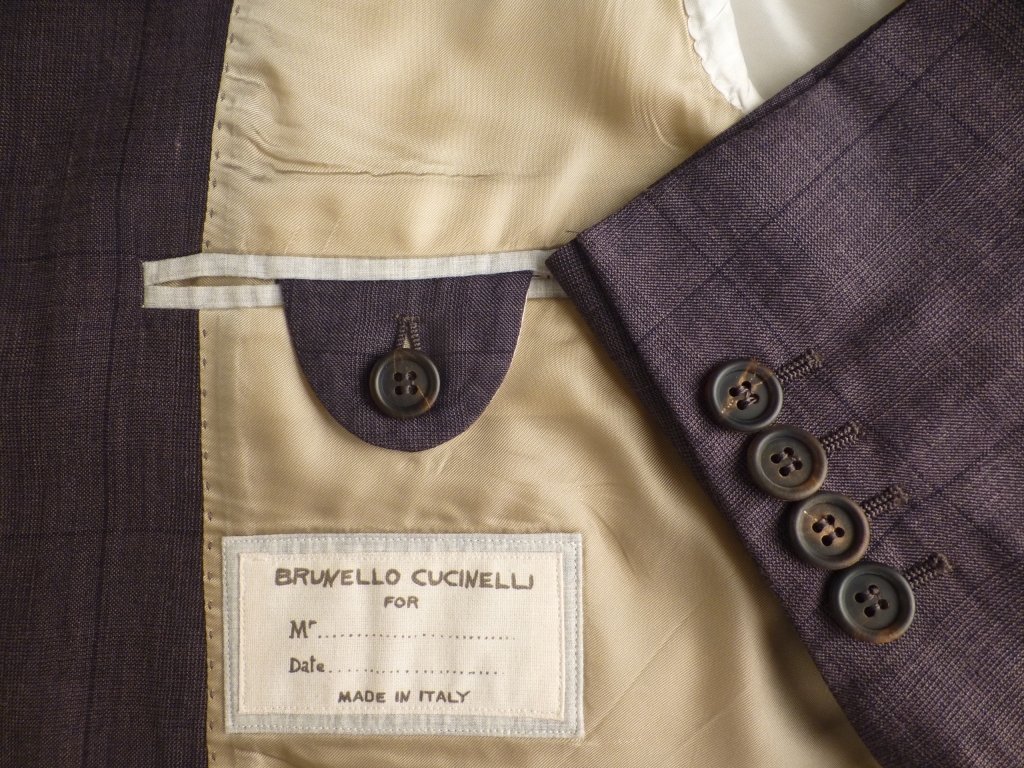 ◆BRUNELLO CUCINELLI ジャケット 50 美品 紫チェック リネン シルク 春夏 イタリア ブルネロ クチネリ_画像4