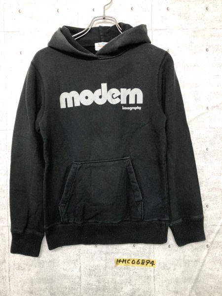 Uptightmix modern レディース プリント スウェットプルパーカー 黒_画像1