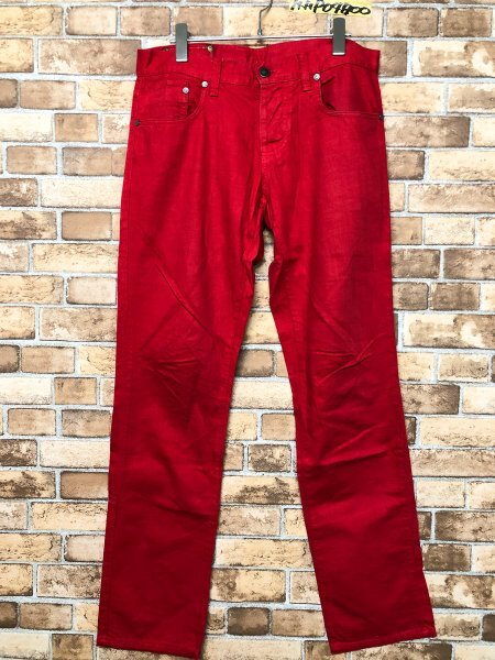 UNITED COLORS OF BENETTON ベネトン メンズ ボタンフライ カラーデニムジーンズパンツ 31 赤 綿_画像1