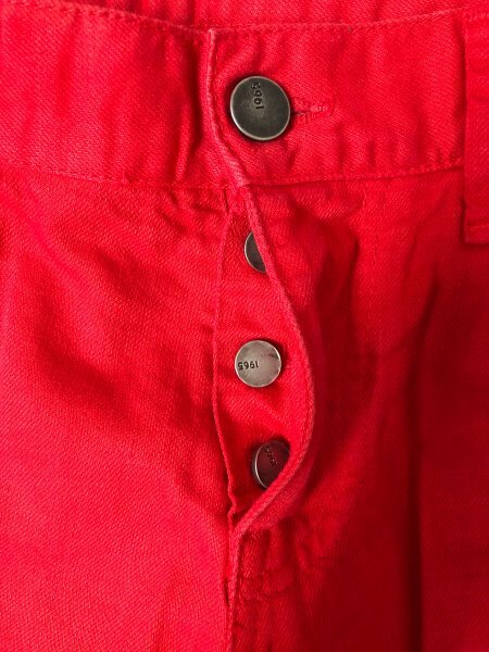 UNITED COLORS OF BENETTON ベネトン メンズ ボタンフライ カラーデニムジーンズパンツ 31 赤 綿_画像5