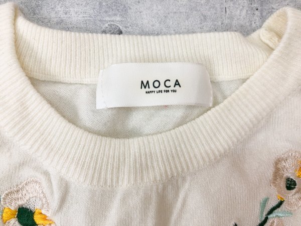 ＜送料無料＞ MOCA モカ レディース 花刺繍 半袖 ニットソー トップス 白 ホワイト F_画像2