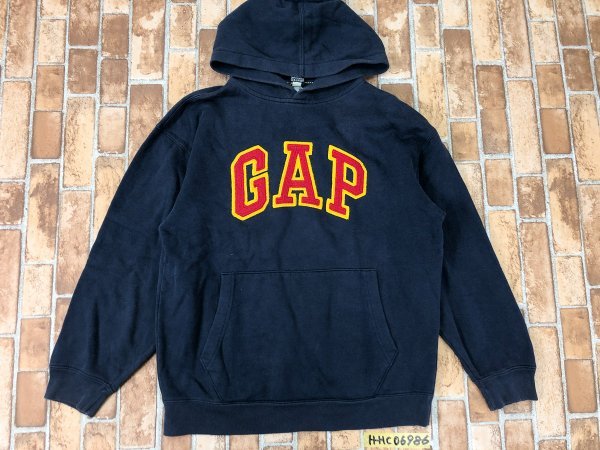 GAP ギャップ キッズ ビッグロゴ スウェットプルパーカー L グレー紺 綿ポリエステル_画像1