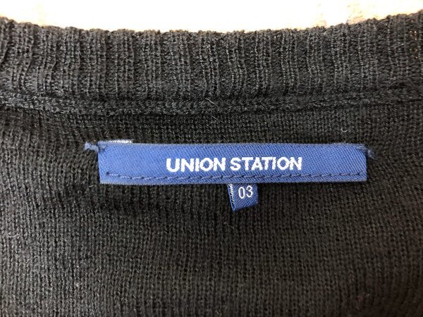 UNION STATION MEN'S BIGI ビギ メンズ 千鳥切り替え Vネック ニットソー 03 黒グレー アクリル毛_画像2