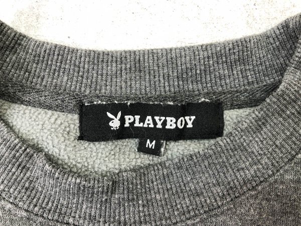 PLAYBOY プレイボーイ メンズ ワンポイント刺繍 裏起毛 スウェットトレーナー M ダークグレー ポリエステル他_画像2