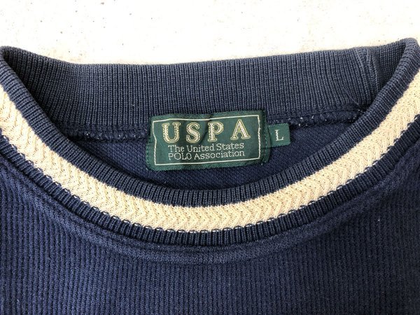 USPA メンズ ロゴ刺繍 スウェットトレーナー L 紺白_画像2