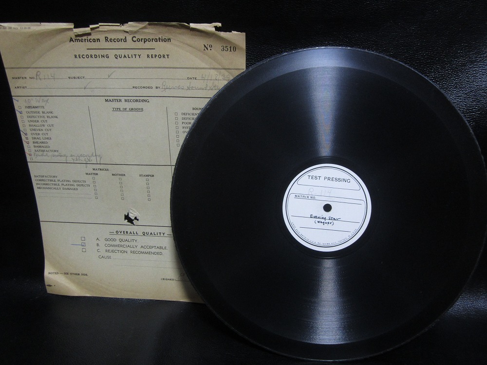 ★☆TEST PRESSING SP盤レコード Wagner Evening Star 直径：約27.5cm 中古品☆★[5855] _画像1