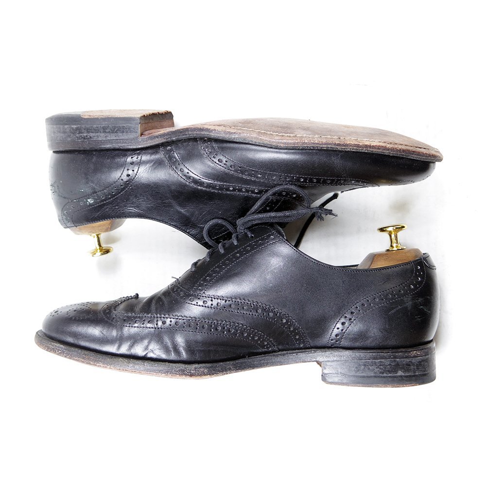 英国製 8G表記 26cm相当 Barker バーカー ウィングチップ メダリオン 革靴 レザーシューズ イングランド製 黒 24.2.28/P245の画像4