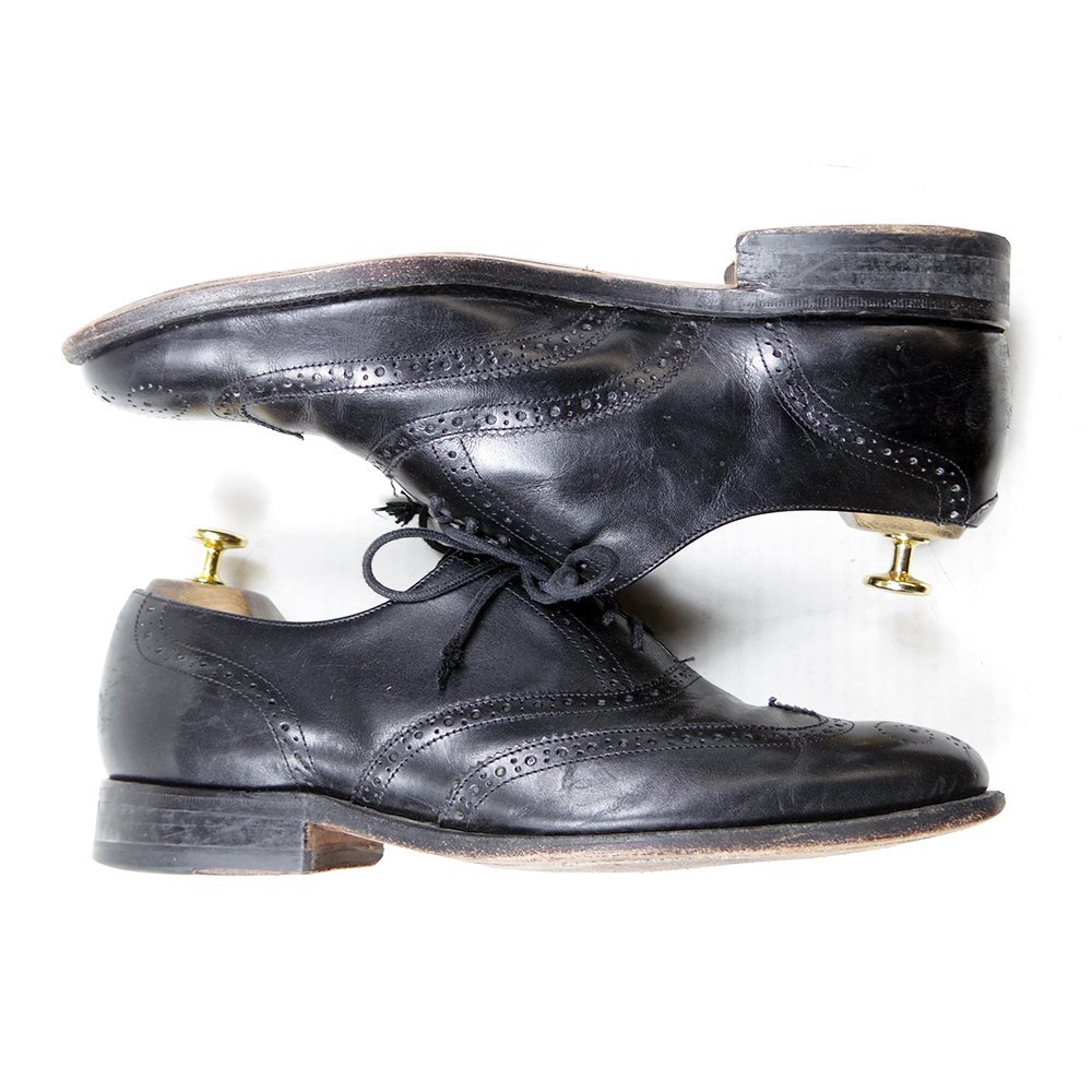 英国製 8G表記 26cm相当 Barker バーカー ウィングチップ メダリオン 革靴 レザーシューズ イングランド製 黒 24.2.28/P245の画像5