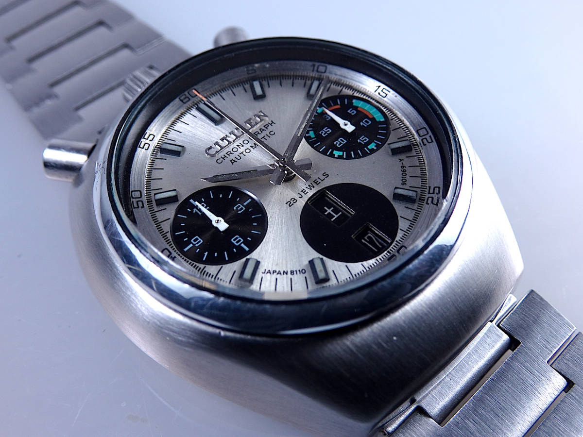 希少 OH済 1973年製 CITIZEN 67-9011 チャレンジタイマー ツノクロノ 23石 8110A 純正ブレス 国内仕様 JDM クロノグラフ シチズン 自動巻_画像2