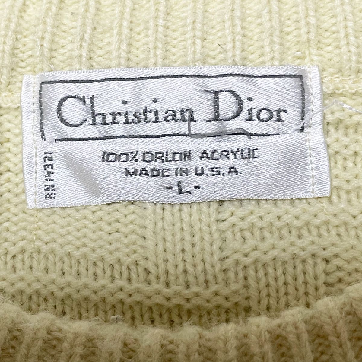 古着 80s Christian Dior クリスチャンディオール ヴィンテージ ニット USA製 黄色 L クルーネック 籠目柄
