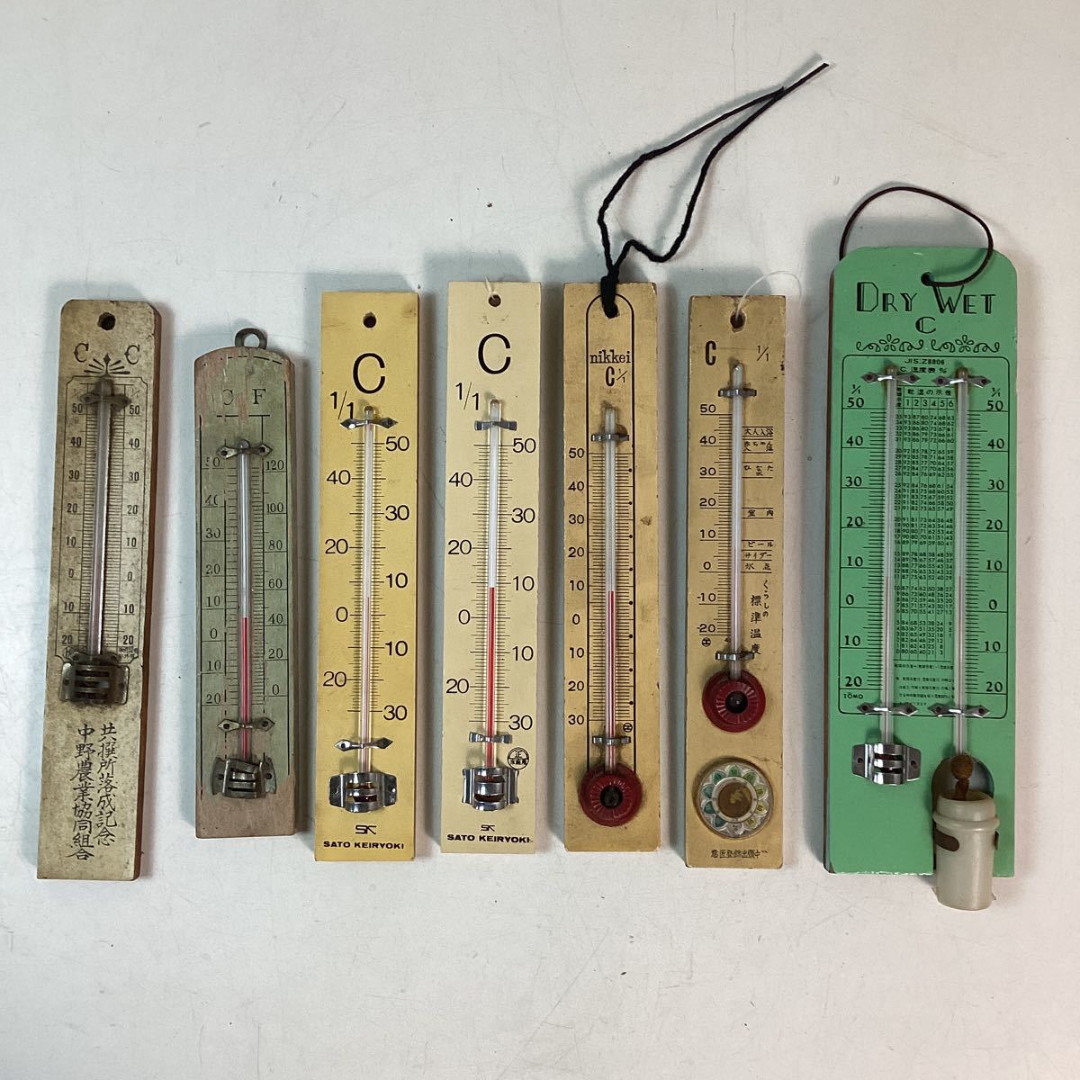 y215 レトロ 温度計 7点まとめ 壁掛け 木製 気温計 湿度計 温湿度計