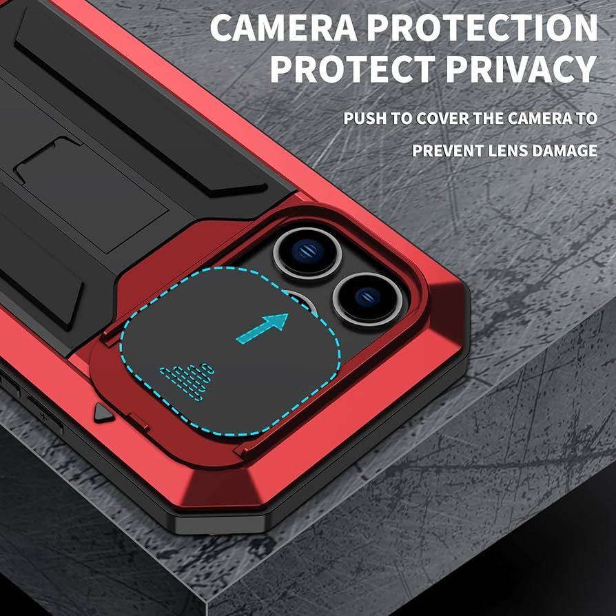 c-621 iPhone 14 Pro ケース 耐衝撃 ヘビーデューティ保護 強化ガラス内蔵 スタンド機能 360°全面保護 アイフォン14Pro(赤, iPhone14Pro)
