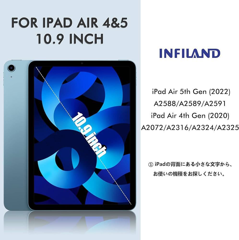 c-511 INFILAND iPad Air 第5世代/第4世代 2022/2020 用 ケース ipad 10.9インチ カバー ペンホルダー付き 軽量 薄型 （スカイブルー）_画像2