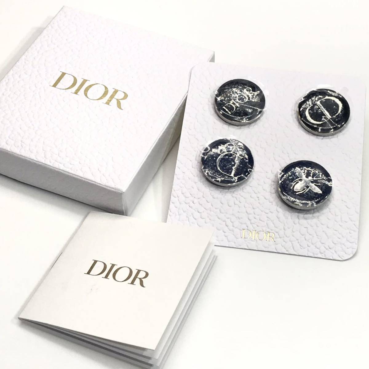 ★未使用／箱付★Christian Dior クリスチャンディオール ピンブローチ バッジ アクセサリー 4点 ミッドナイトブルー×ブラック AI5868アZ_画像1