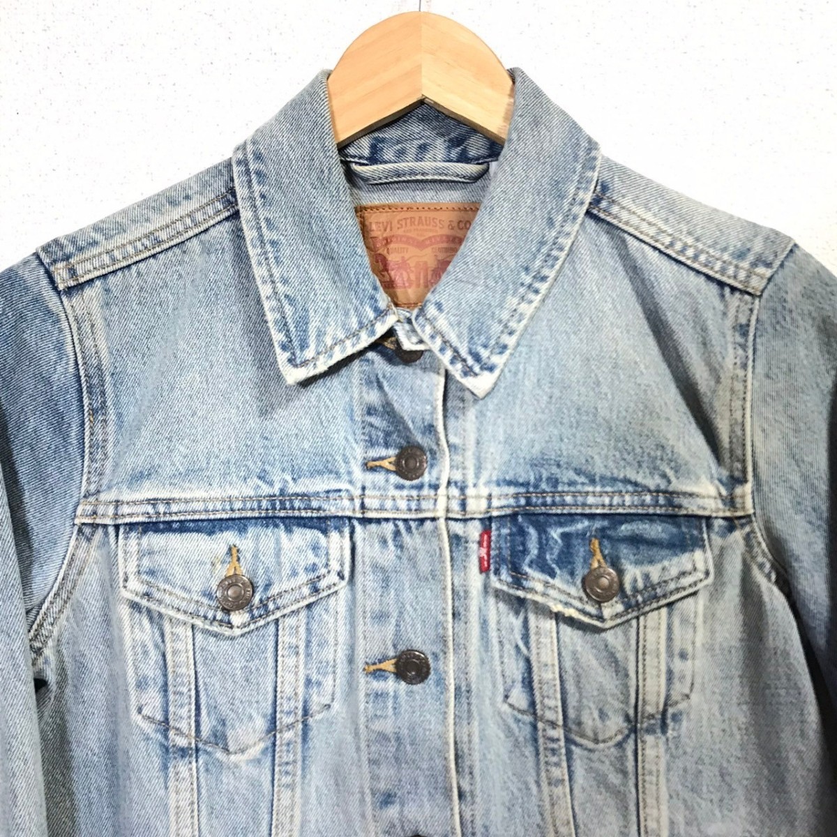 F9809dL Levi's リーバイス サイズS デニムジャケット Gジャン 赤ダブ ヴィンテージ 古着 ブルー レディース カジュアル アメカジ _画像4