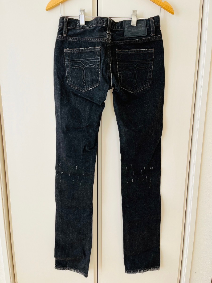 F9699cL RALPH LAUREN Ralph Lauren size 7 (S rank ) Denim pants jeans ji- bread black skinny lady's cotton 100% damage processing 