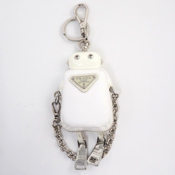 PRADA Prada robot motif charm key ring key holder nylon white case attaching triangle plate [61327]