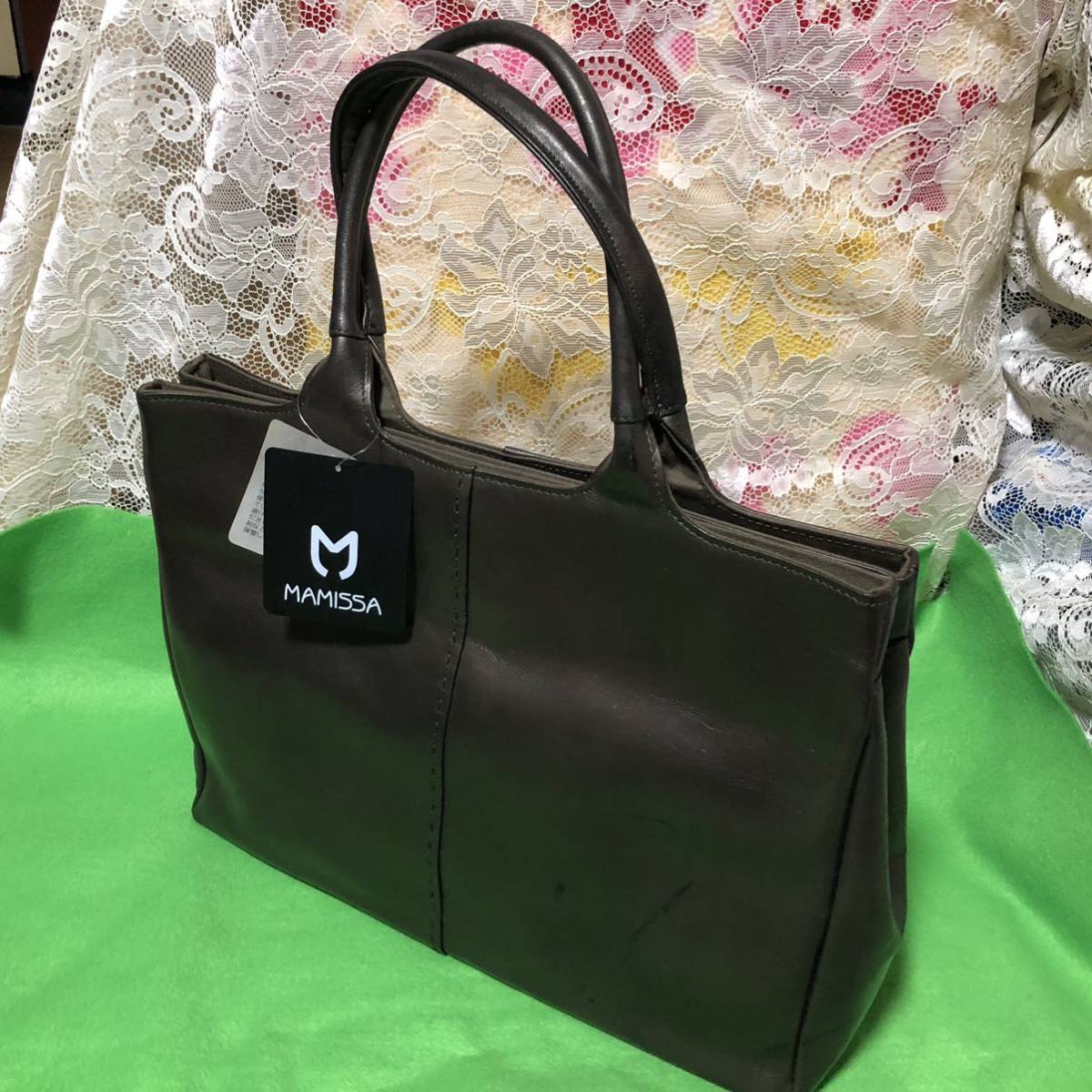 ◎マミッサ　MAMISSA トートバック　ショルダーバッグ　レザー　茶系　大きさ有り　未使用　タグ付き　傷有り_画像4