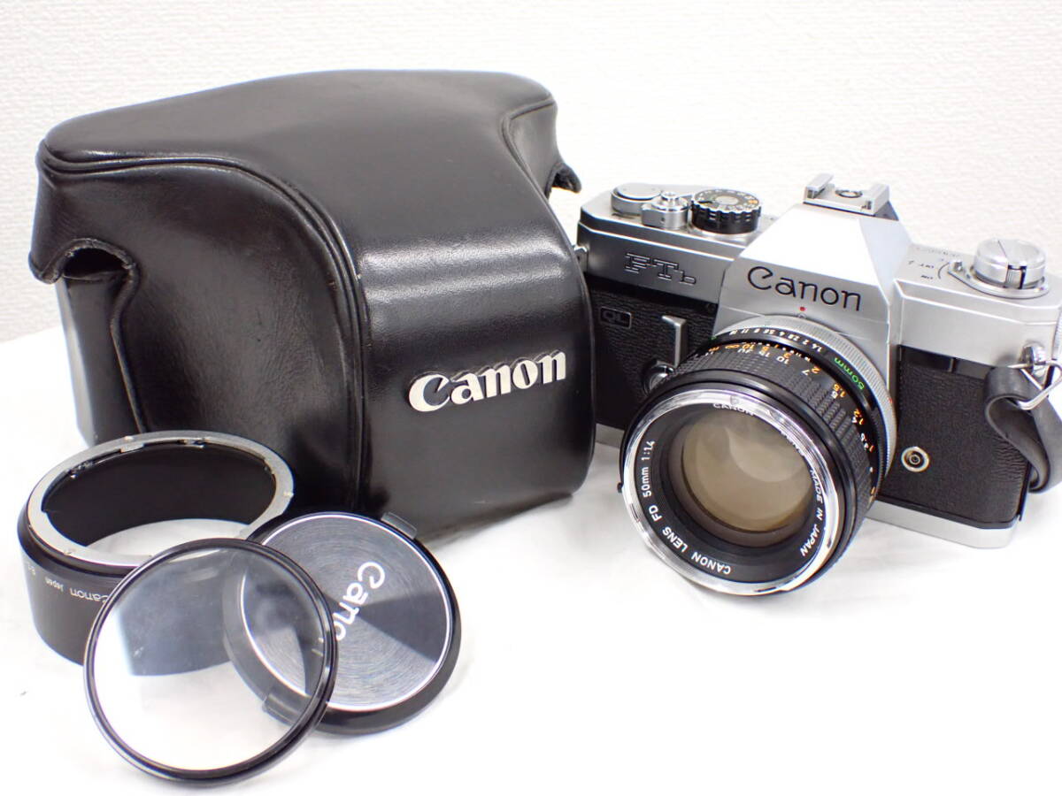 UH1513《1円》《シャッター〇》Canon キヤノン FTb QL/ CANON LENS FD 50㎜ 1:1.4 /フィルター・ケース・ストラップ付 フィルムカメラ_画像1