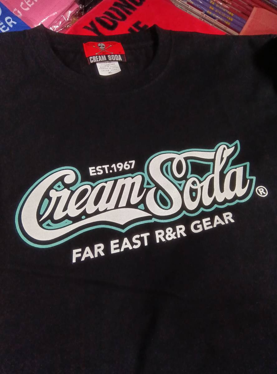 SサイズクリームソーダカーシブロゴロングTシャツ！検索用CREAM SODAロンｔピンクドラゴンブラックキャッツビスキャツ昭和レトロ_画像4