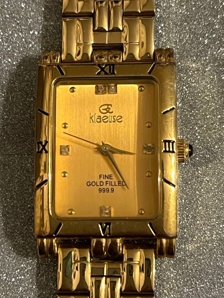 klaeuseクロイゼ　メンズ腕時計、FINE GOLDFILLED999.9  ゴールド文字盤 クロイゼ　