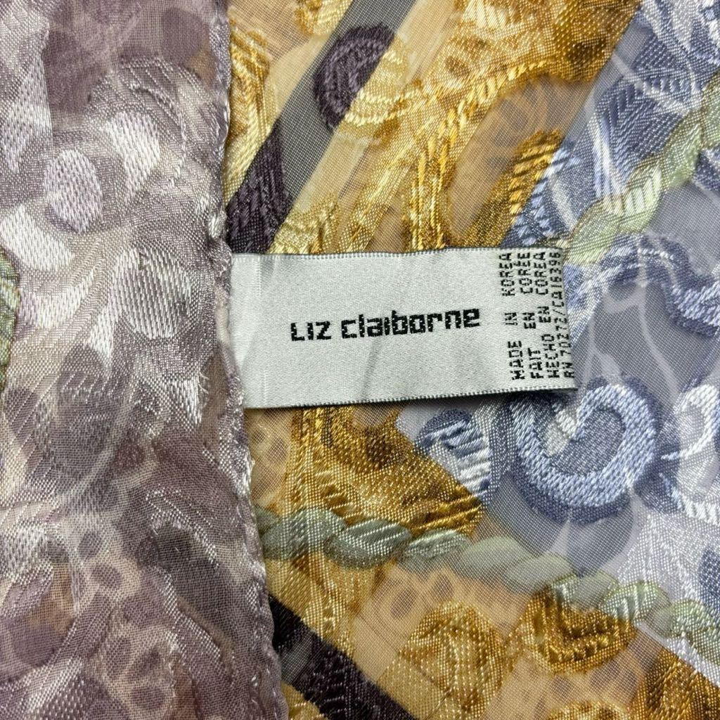 ヴィンテージスカーフ 大判スカーフ　Liz claiborne ペイズリー柄 レース　ショール パープル ブルー　光沢あり　バイカラー