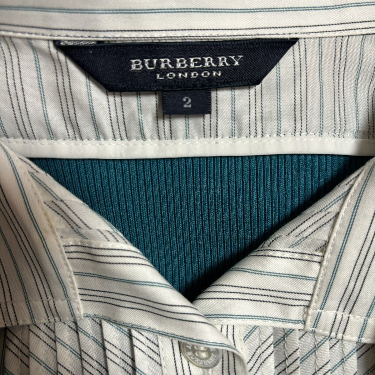 Burberry バーバリー 長袖カットソー ターコイズブルー　レディース レイヤード トップス シャツ ストライプ　AM6221_画像8