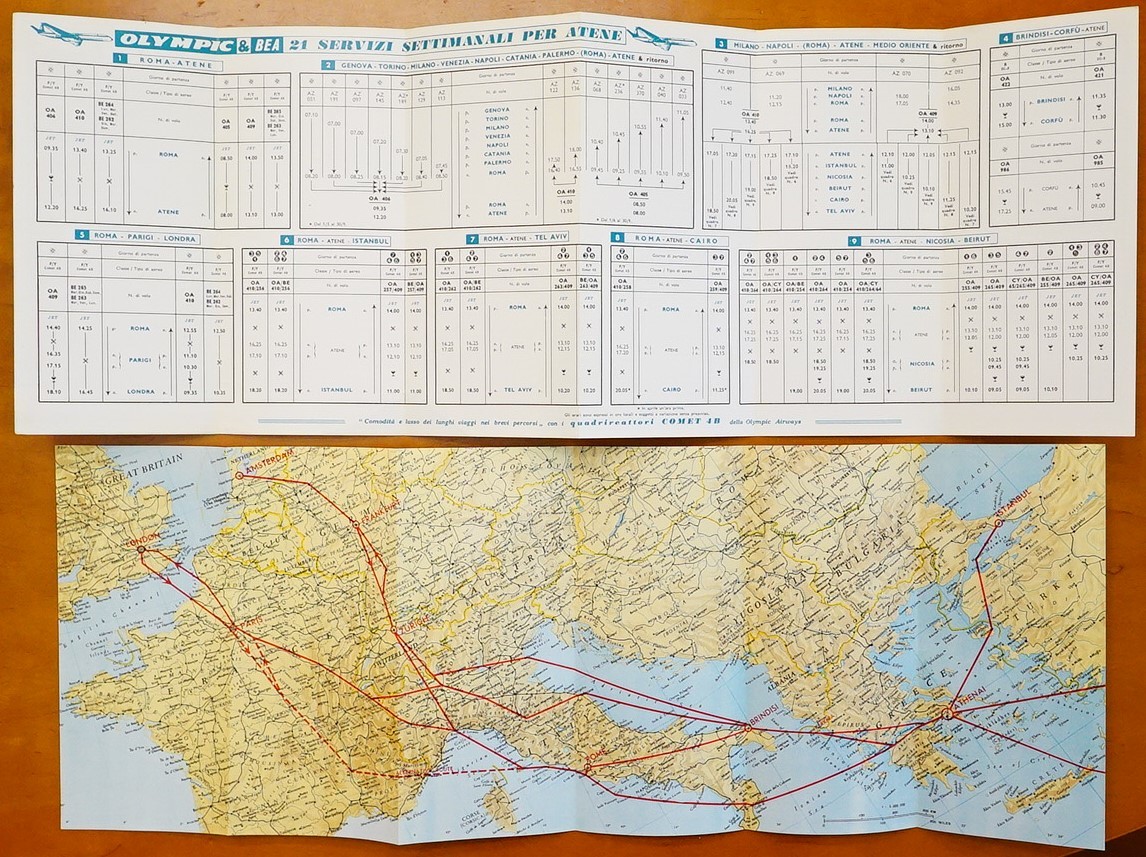 オリンピック航空 ギリシャ 案内パンフレット3枚 1965年 Olympic Airlines Olympic Air  検:国際線国内線航空路線図時刻表 エーゲ航空の画像5