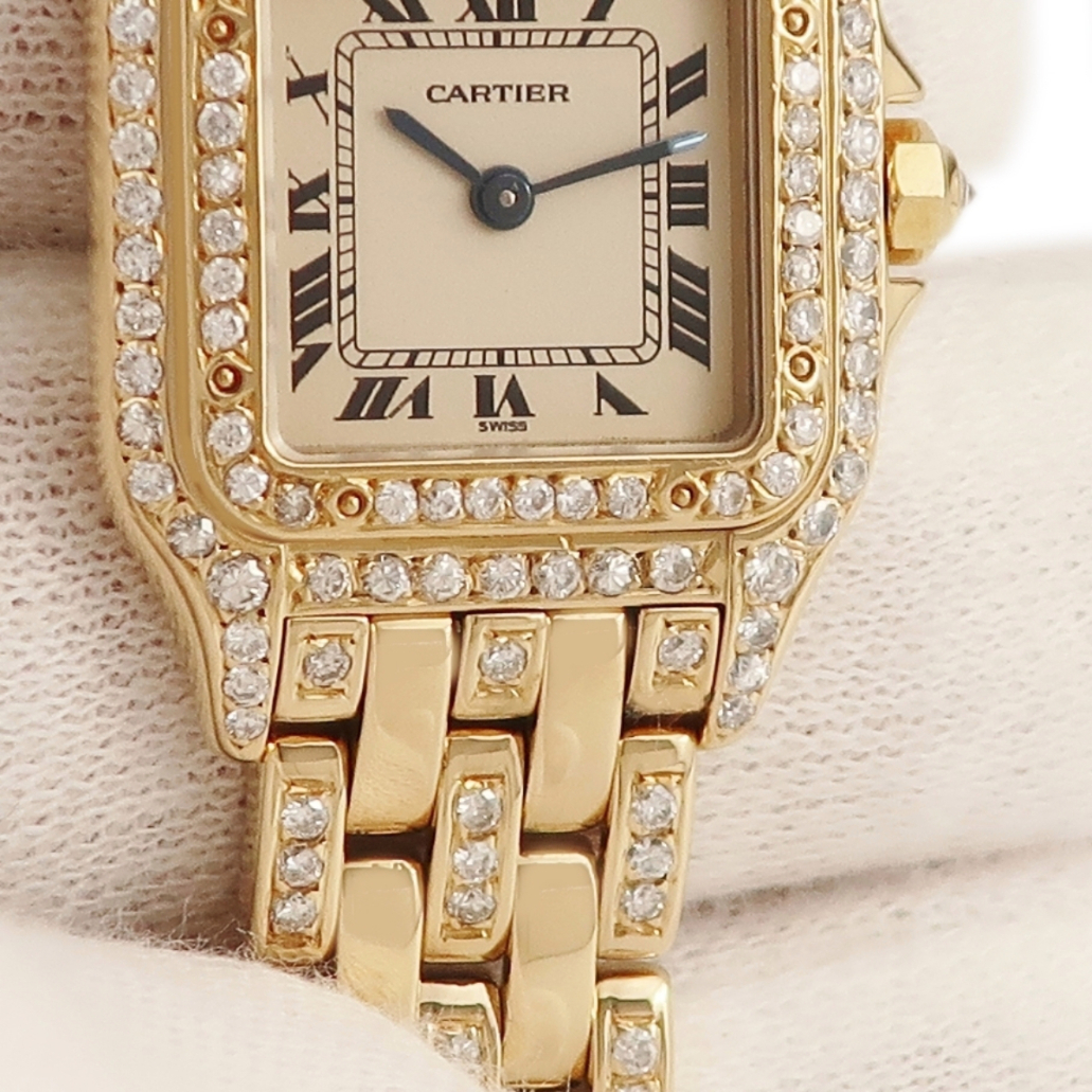 [3 year guarantee ] Cartier bread tail SM K18YG purity diamond ivory Rome n rectangle quarts lady's wristwatch 