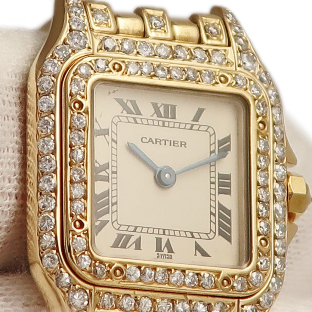 [3 year guarantee ] Cartier bread tail SM K18YG purity diamond ivory Rome n rectangle quarts lady's wristwatch 