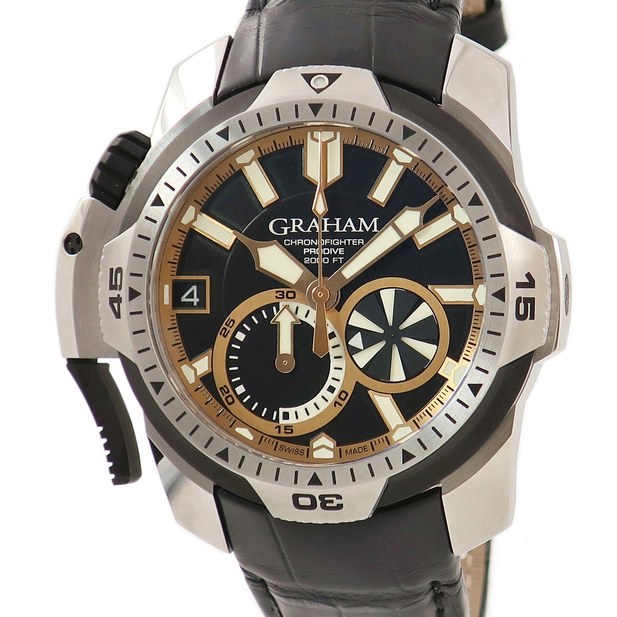 [3 год гарантия ] Graham Chrono Fighter Pro большой b2CDAV.B04A не использовался чёрный балка 10 час положение заводная головка часов самозаводящиеся часы мужские наручные часы 