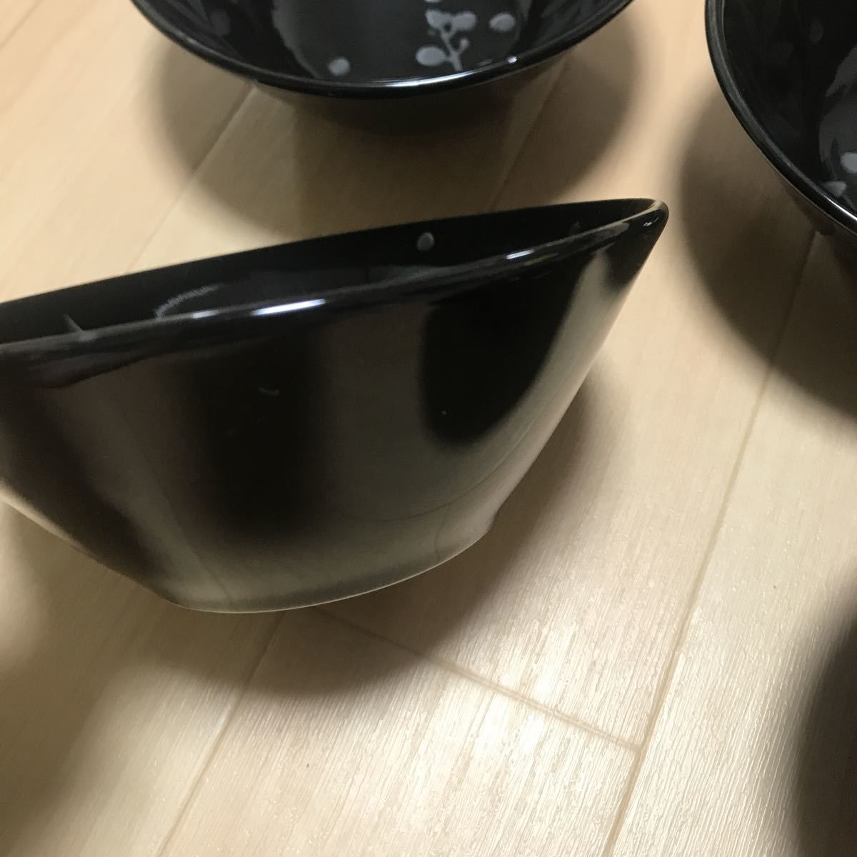 a45 未使用品　南天　フリーボウル　7客セット　縁起の良い柄　新品　食器　深鉢　　鉢　黒 5客にも　日本製　か_画像2