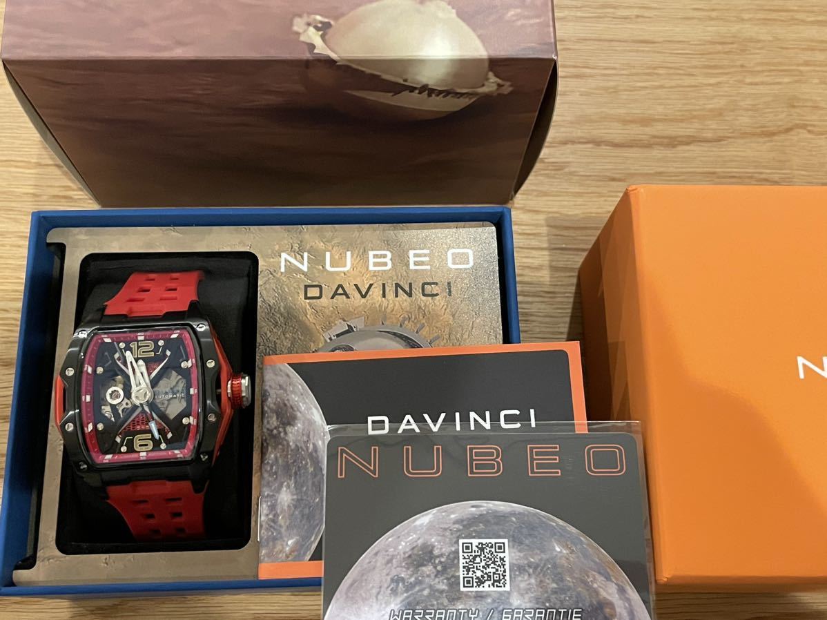 100本限定 未使用 NUBEO 自動巻 トノー型 スケルトン メンズ腕時計 ヌベオ ラバーベルト レッド_画像9