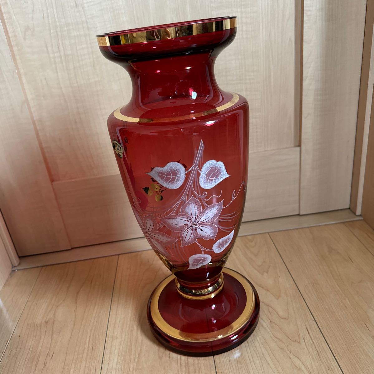 ボヘミアガラス 花瓶 大 花器 壷 40ｃｍ 赤 フラワーベース 　※箱、タグなし_画像2