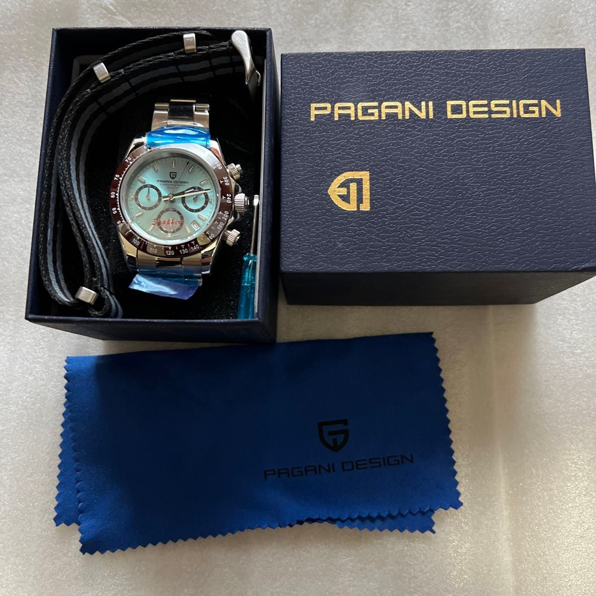 腕時計新品アナログ日本製クォーツPAGANI DESIGNパガーニデザインアナログVK63クロノグラフ高級アイスブルーレアカーラー