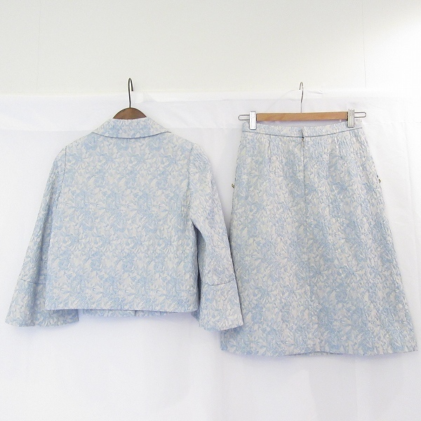 #anc ユキトリイ YUKITORII スカートスーツ ツーピース セットアップ 38 水色 白 花柄 日本製 レディース [844782]_画像2